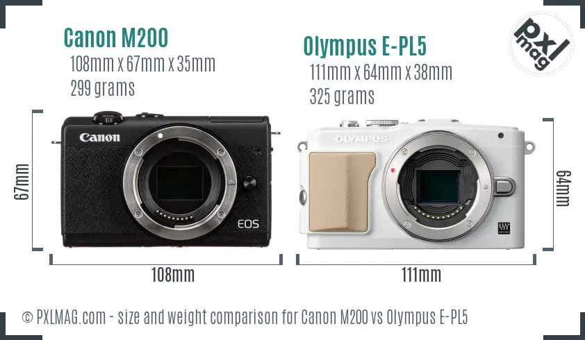 Canon M200 vs Olympus E-PL5 size comparison