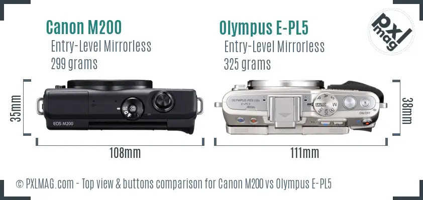 Canon M200 vs Olympus E-PL5 top view buttons comparison