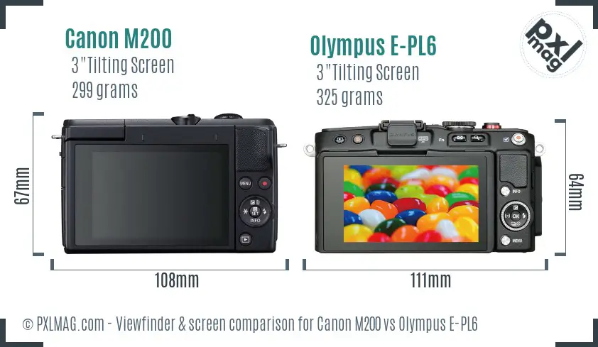 Canon M200 vs Olympus E-PL6 Screen and Viewfinder comparison