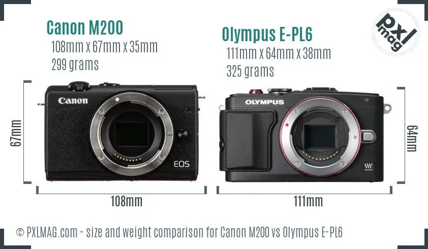 Canon M200 vs Olympus E-PL6 size comparison