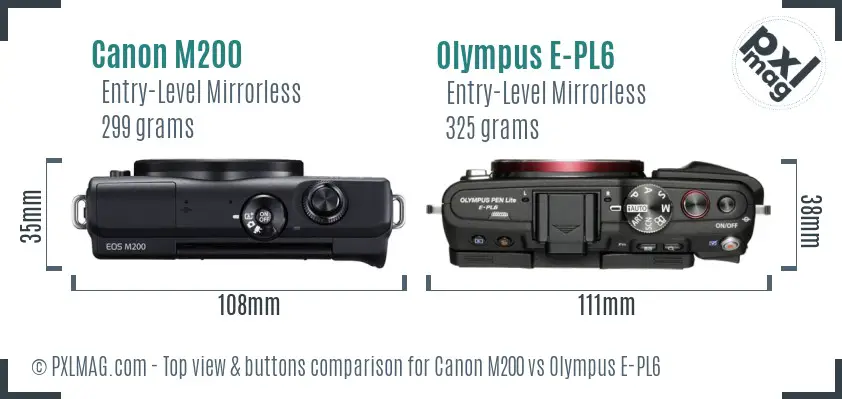 Canon M200 vs Olympus E-PL6 top view buttons comparison