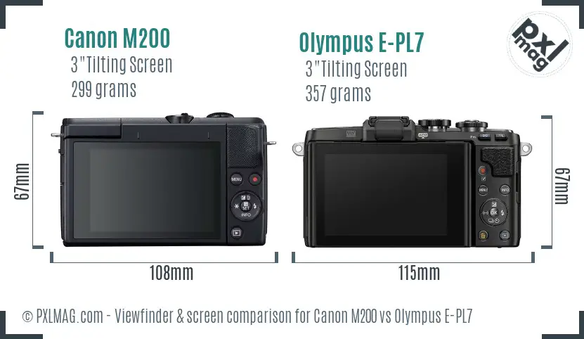 Canon M200 vs Olympus E-PL7 Screen and Viewfinder comparison