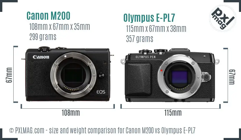 Canon M200 vs Olympus E-PL7 size comparison