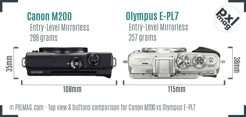 Canon M200 vs Olympus E-PL7 top view buttons comparison