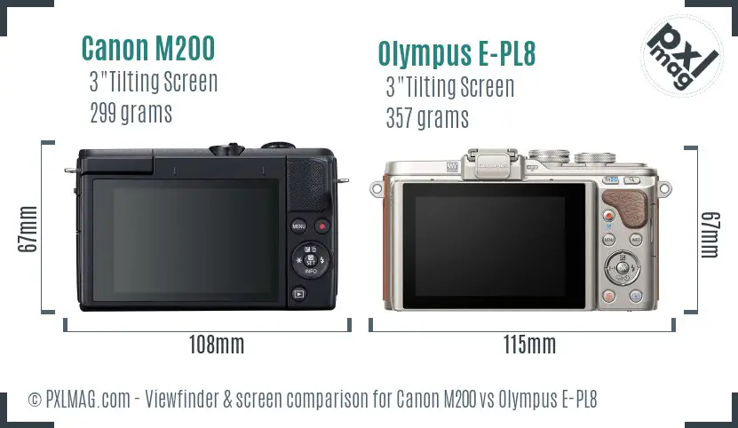 Canon M200 vs Olympus E-PL8 Screen and Viewfinder comparison
