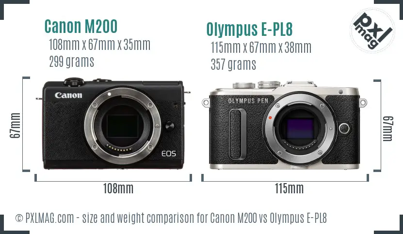 Canon M200 vs Olympus E-PL8 size comparison