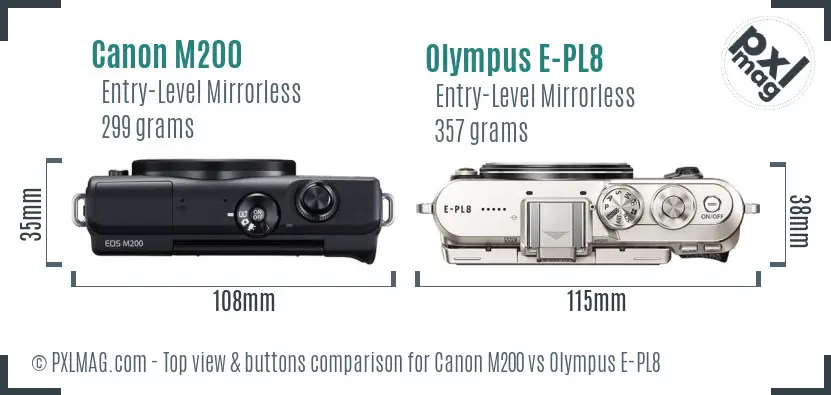 Canon M200 vs Olympus E-PL8 top view buttons comparison