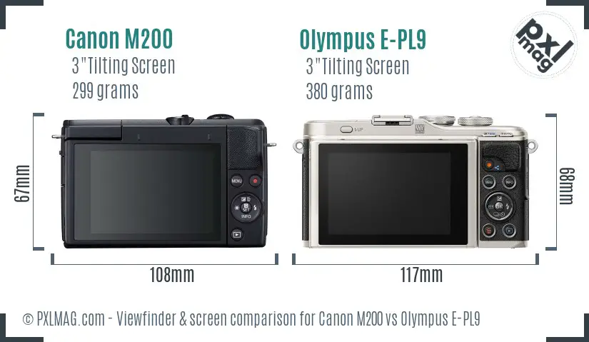 Canon M200 vs Olympus E-PL9 Screen and Viewfinder comparison