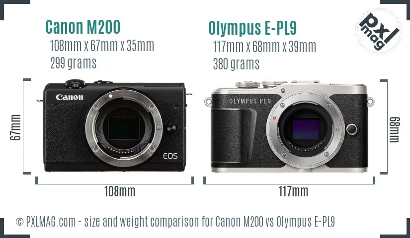 Canon M200 vs Olympus E-PL9 size comparison