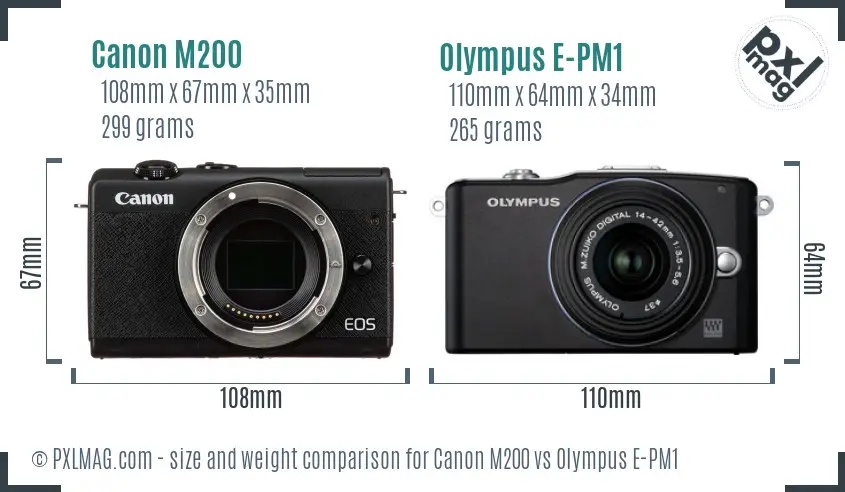 Canon M200 vs Olympus E-PM1 size comparison
