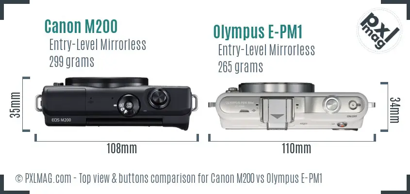 Canon M200 vs Olympus E-PM1 top view buttons comparison