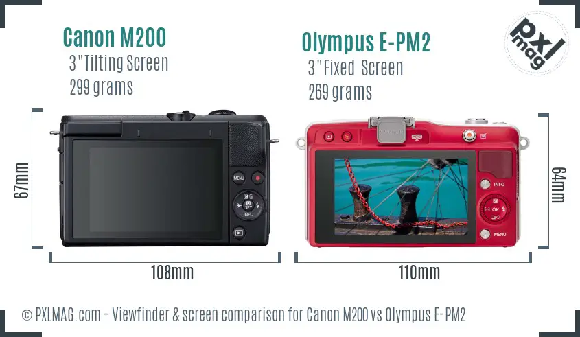 Canon M200 vs Olympus E-PM2 Screen and Viewfinder comparison
