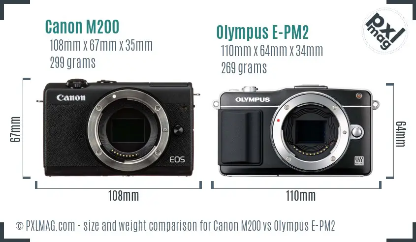 Canon M200 vs Olympus E-PM2 size comparison