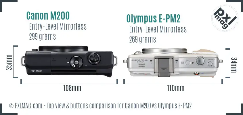 Canon M200 vs Olympus E-PM2 top view buttons comparison