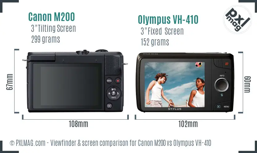 Canon M200 vs Olympus VH-410 Screen and Viewfinder comparison