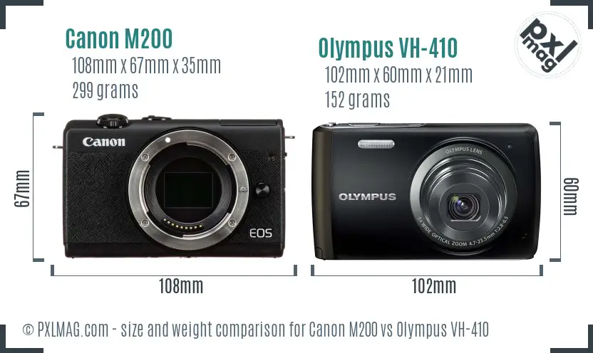 Canon M200 vs Olympus VH-410 size comparison