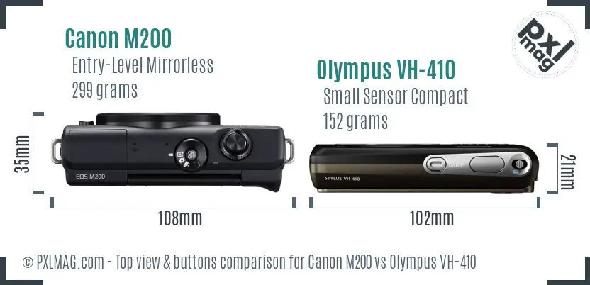 Canon M200 vs Olympus VH-410 top view buttons comparison