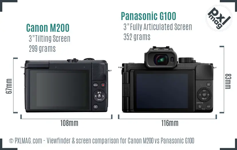 Canon M200 vs Panasonic G100 Screen and Viewfinder comparison