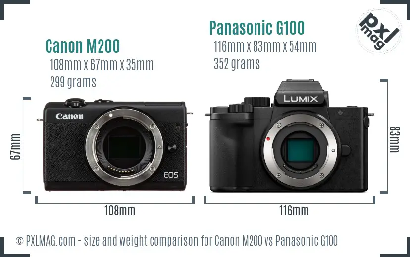 Canon M200 vs Panasonic G100 size comparison