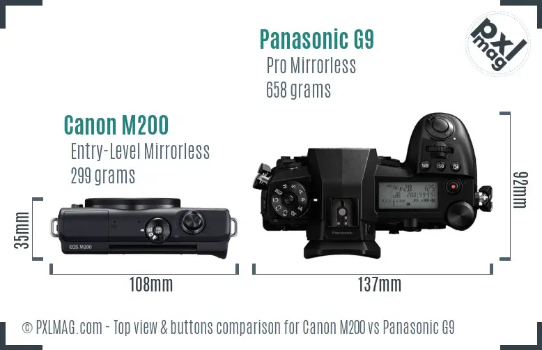 Canon M200 vs Panasonic G9 top view buttons comparison