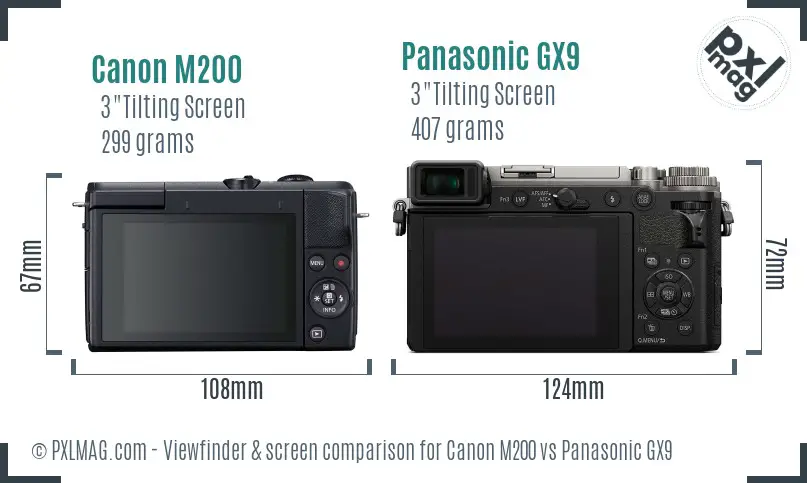 Canon M200 vs Panasonic GX9 Screen and Viewfinder comparison