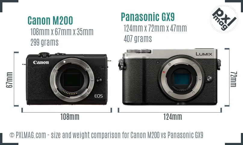 Canon M200 vs Panasonic GX9 size comparison