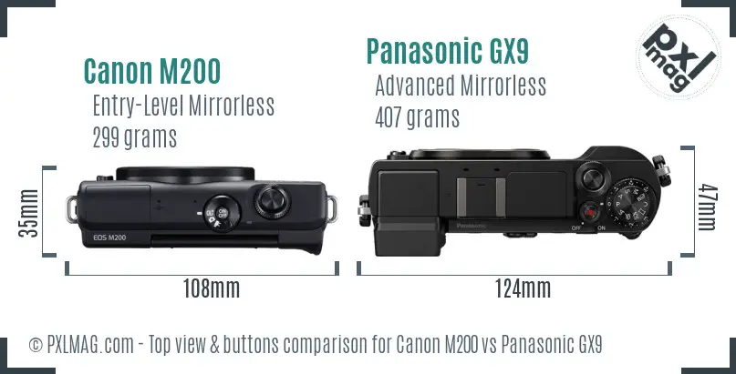 Canon M200 vs Panasonic GX9 top view buttons comparison
