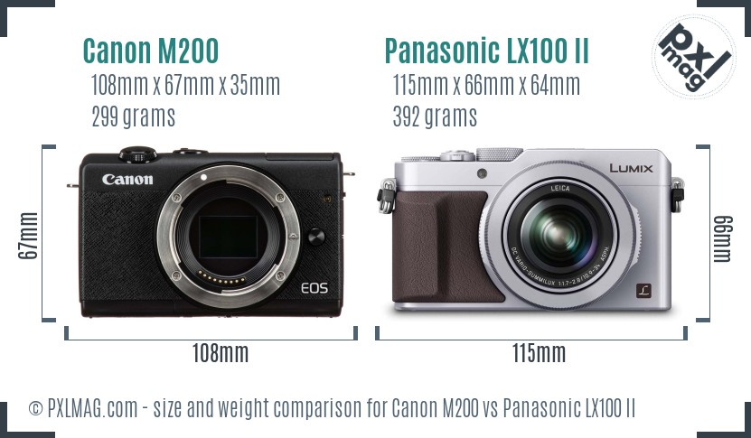 Canon M200 vs Panasonic LX100 II size comparison