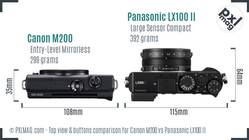 Canon M200 vs Panasonic LX100 II top view buttons comparison