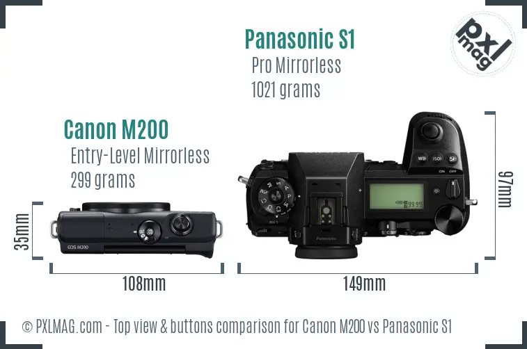 Canon M200 vs Panasonic S1 top view buttons comparison