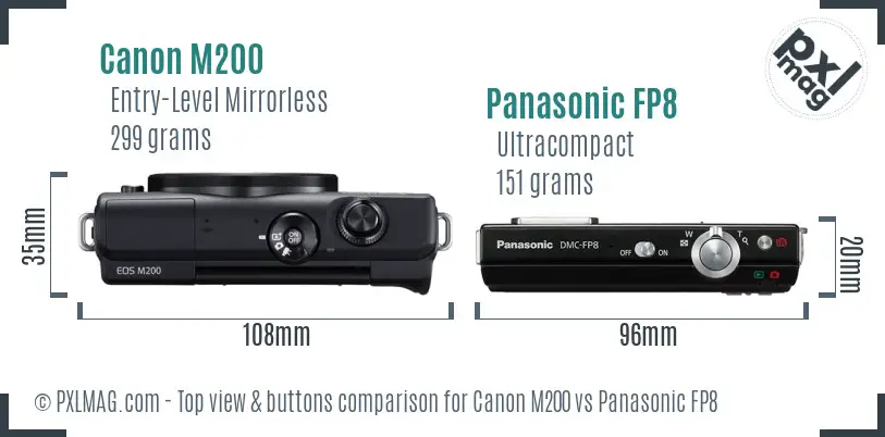 Canon M200 vs Panasonic FP8 top view buttons comparison