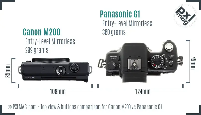 Canon M200 vs Panasonic G1 top view buttons comparison Canon M200 vs Panasonic G1 top view buttons comparison