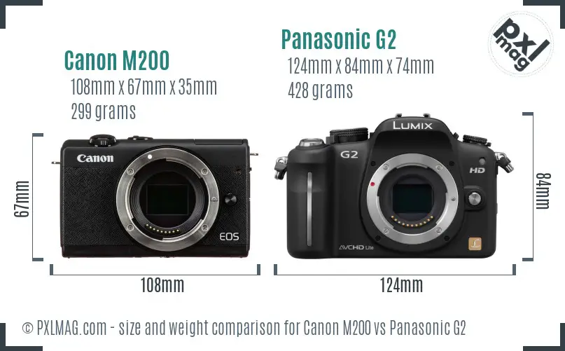 Canon M200 vs Panasonic G2 size comparison