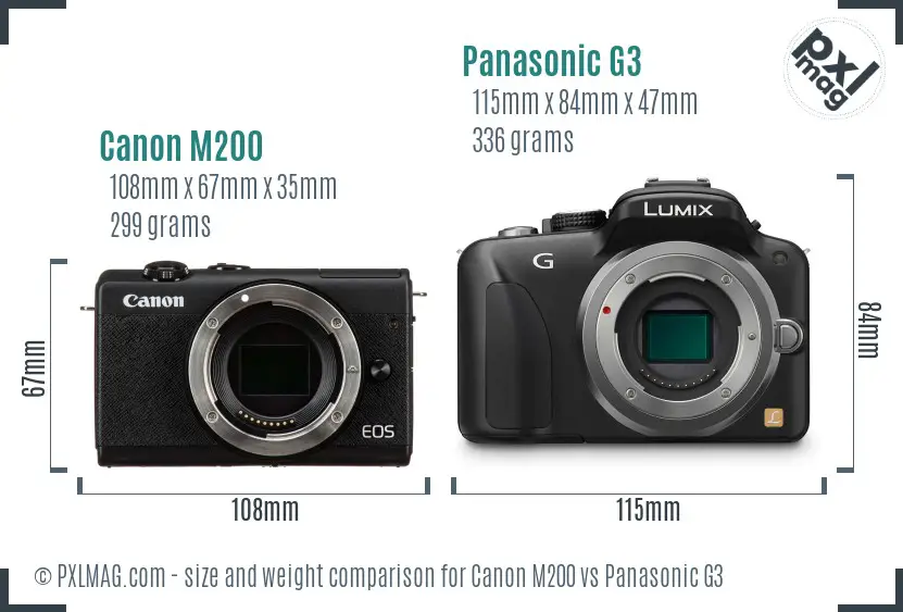 Canon M200 vs Panasonic G3 size comparison