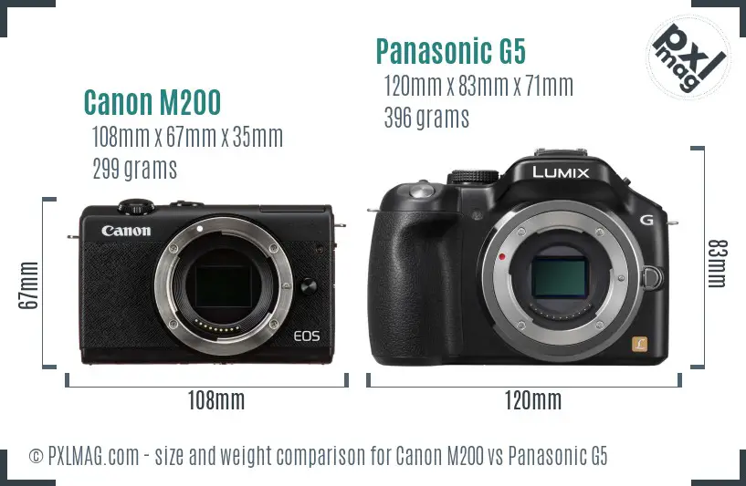 Canon M200 vs Panasonic G5 size comparison