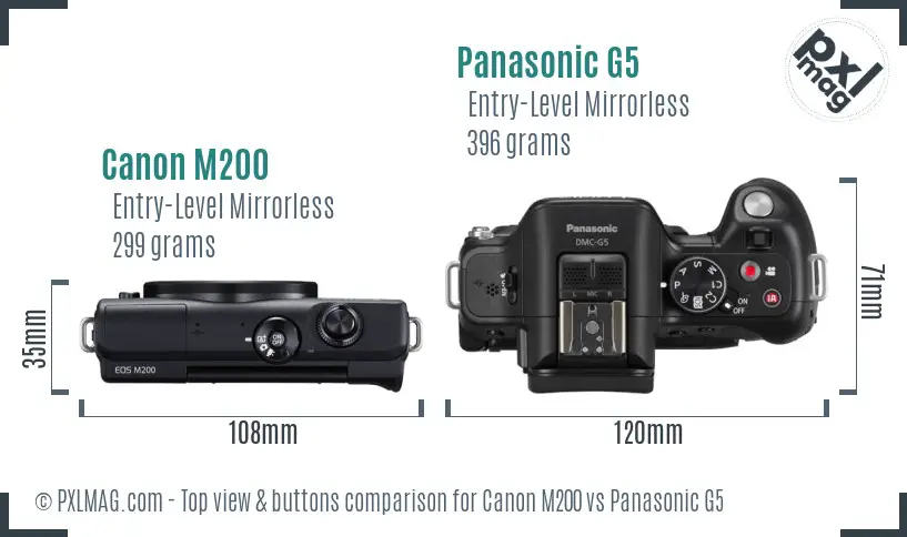 Canon M200 vs Panasonic G5 top view buttons comparison