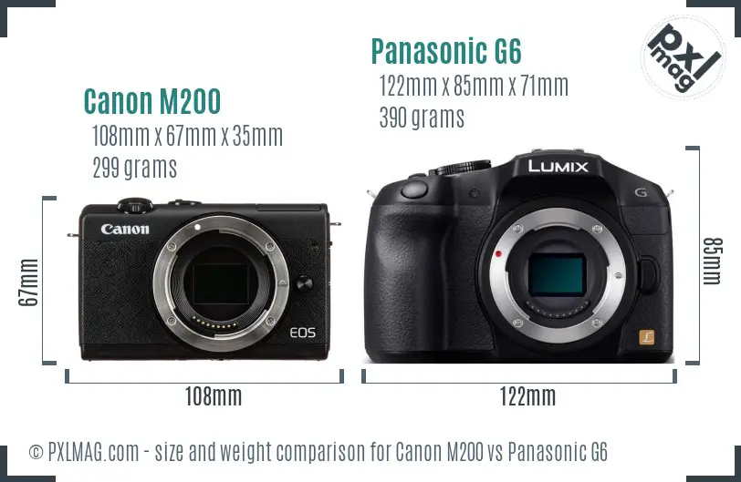 Canon M200 vs Panasonic G6 size comparison