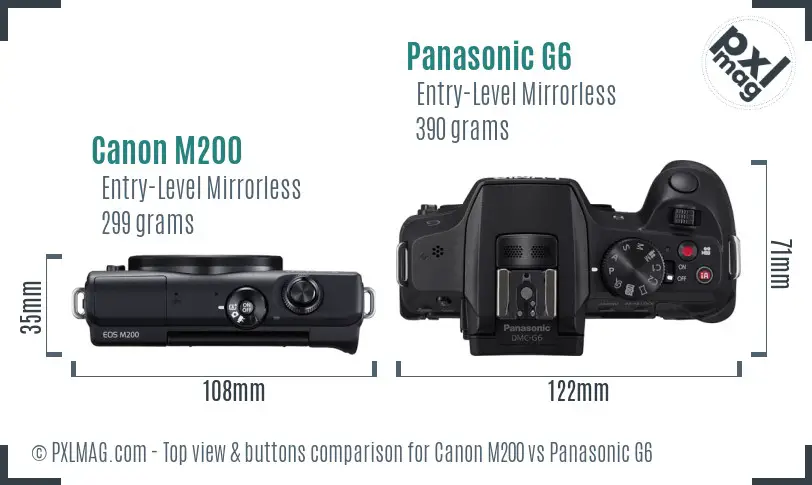 Canon M200 vs Panasonic G6 top view buttons comparison