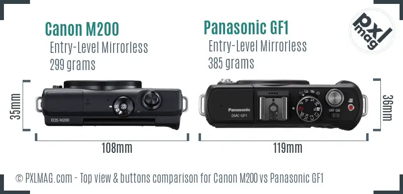 Canon M200 vs Panasonic GF1 top view buttons comparison