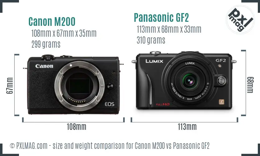 Canon M200 vs Panasonic GF2 size comparison