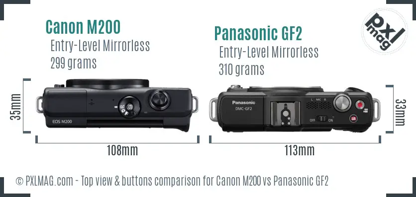 Canon M200 vs Panasonic GF2 top view buttons comparison