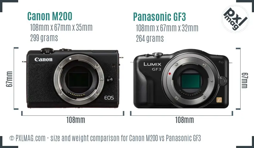 Canon M200 vs Panasonic GF3 size comparison