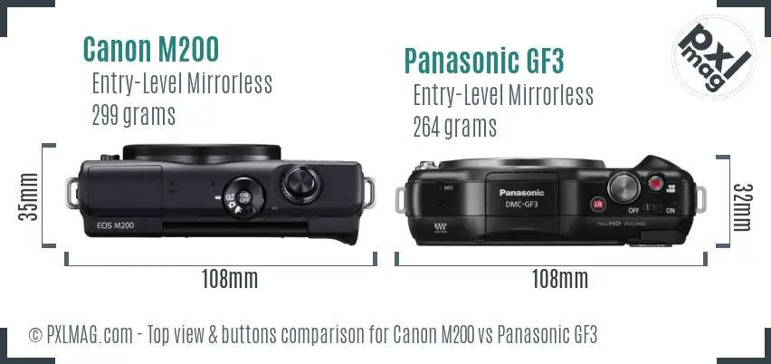 Canon M200 vs Panasonic GF3 top view buttons comparison