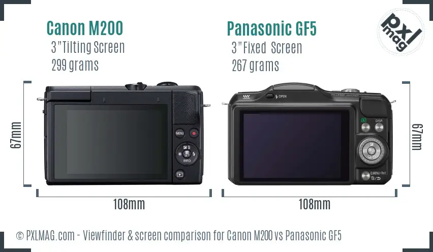 Canon M200 vs Panasonic GF5 Screen and Viewfinder comparison