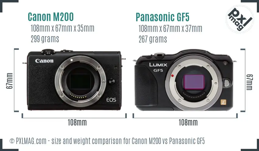 Canon M200 vs Panasonic GF5 size comparison