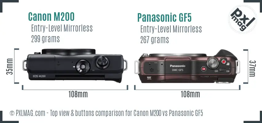 Canon M200 vs Panasonic GF5 top view buttons comparison
