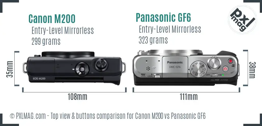 Canon M200 vs Panasonic GF6 top view buttons comparison