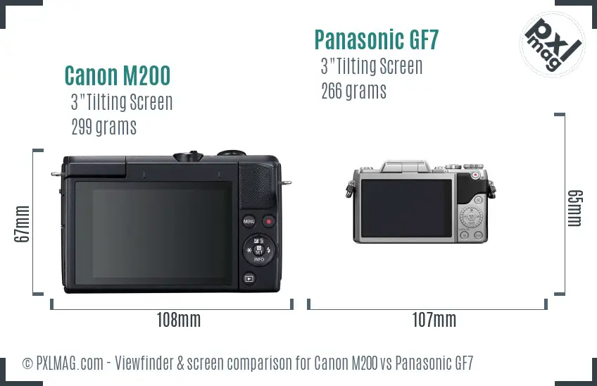 Canon M200 vs Panasonic GF7 Screen and Viewfinder comparison