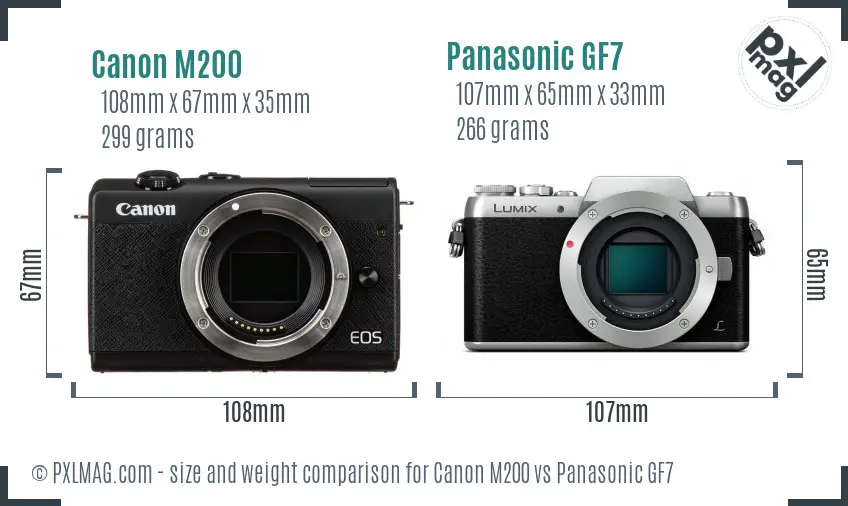 Canon M200 vs Panasonic GF7 size comparison