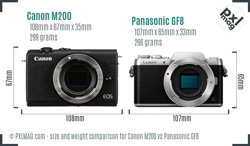 Canon M200 vs Panasonic GF8 size comparison